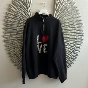 Christine Alexander 3/4 zip Swarovski crystal Love sweatshirt